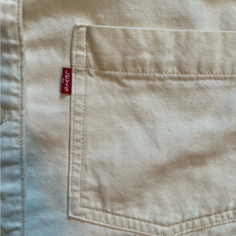 Levi’s White Denim Tie Front Top Size Large Sleeveless Button Down Shirt - Picture 6 of 8